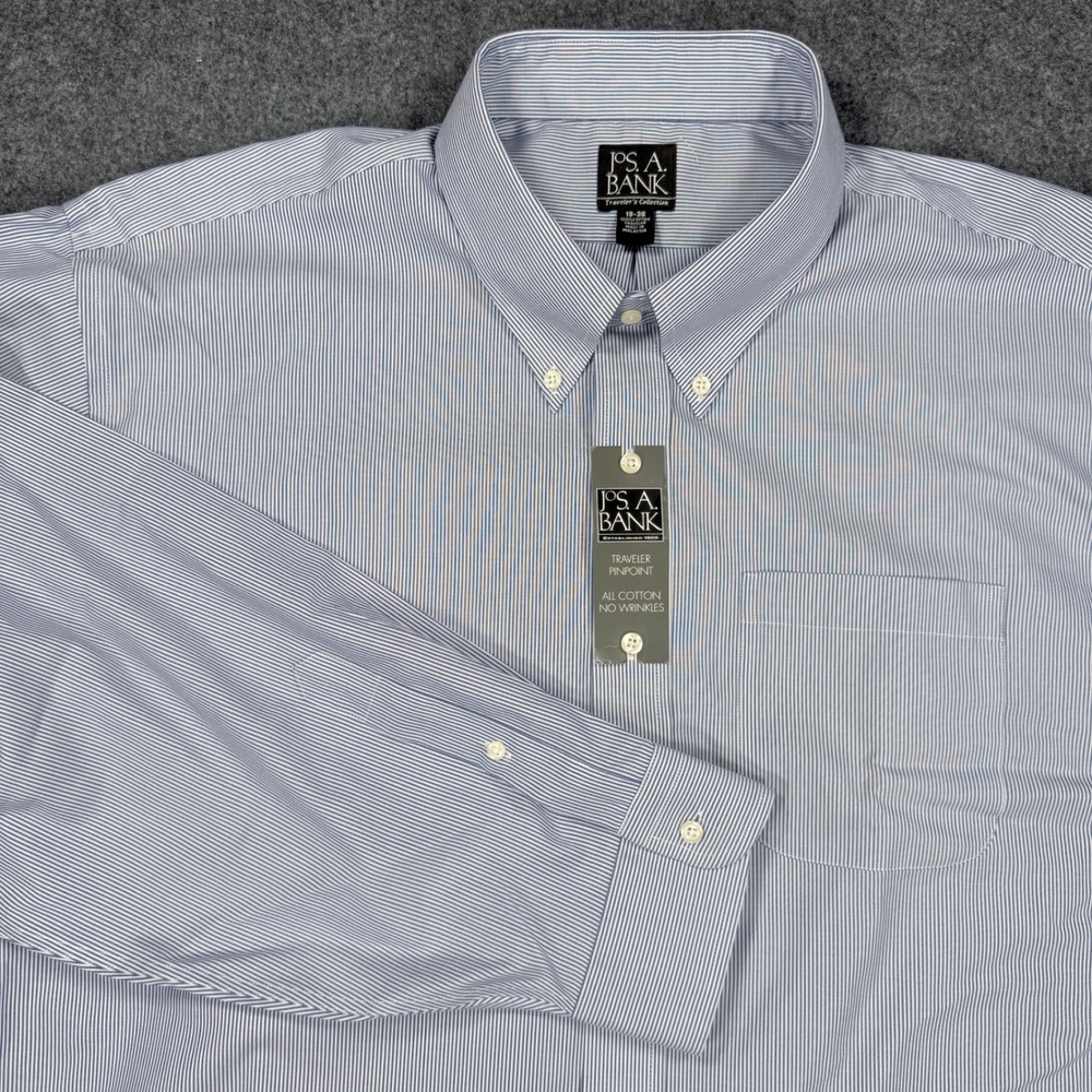Jos. A. Bank Traveler Pinpoint Shirt Navy White Stripe 19-36 6287 01507